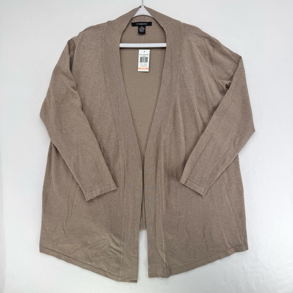 89th & Madison Cardigan Women 2X Taupe Heather Open Front Knit Sweater Layering